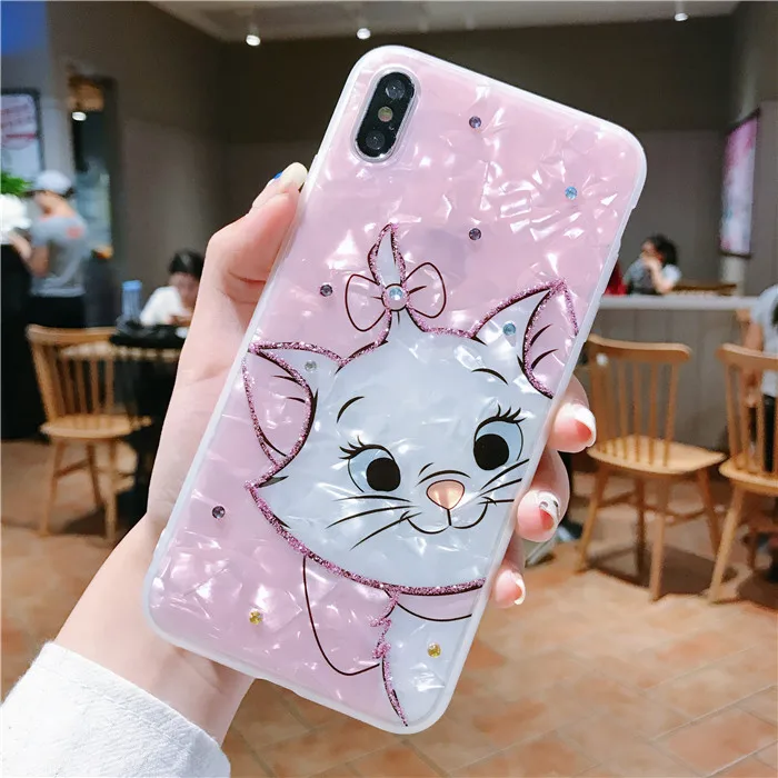 Мягкий чехол для телефона с блестками и бриллиантами Marie Cat для iphone6, 6s, 7, 8 plus, X, XR, XS, MAX, милый чехол с рисунком для девочек, высококачественный чехол - Цвет: style-1