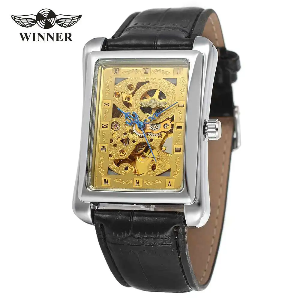 WINNER Роскошные унисекс Мужские Золотые Скелет автоматические механические часы