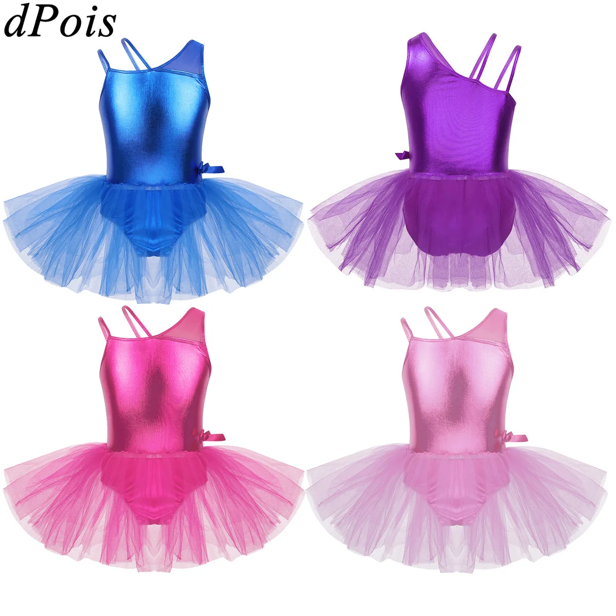 Детское цельнокроеное блестящее платье-пачка для балета гимнастики с одним
