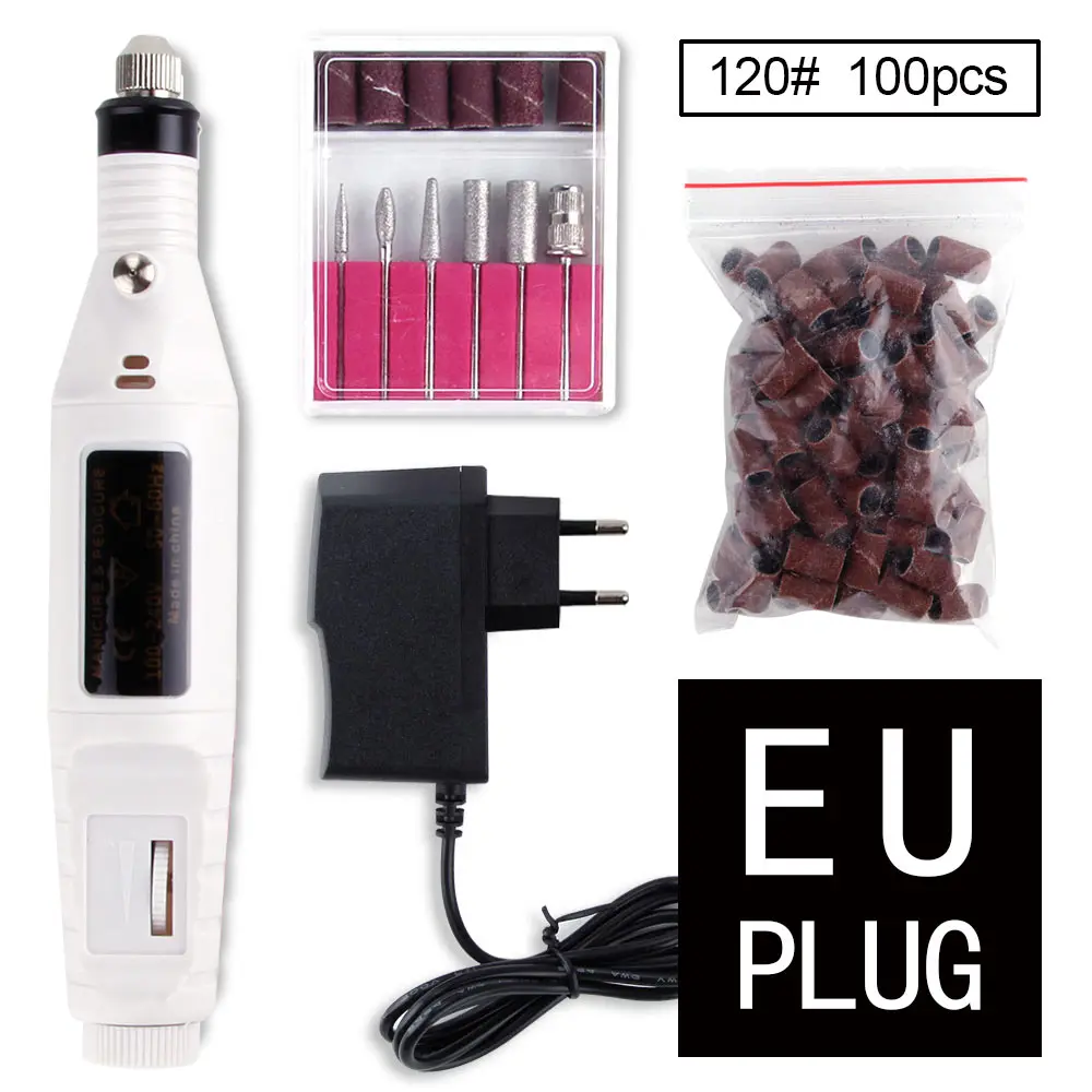 Pen Set B120 EU Plug Керамические фрезы для маникюра, электрические фрезы для ногтей, фрезерный станок для педикюра, Алмазный Фрезер, фрезы для полировки, роторные фрезы для кутикулы - Цвет: Pen Set B120 EU Plug