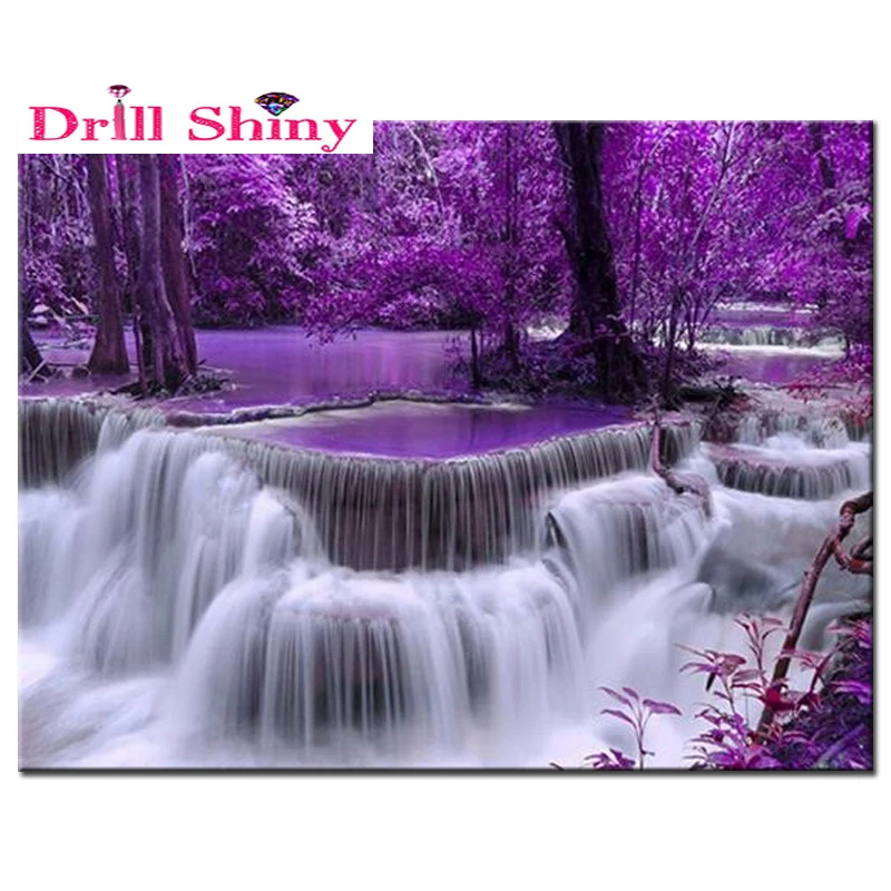 5D алмазная живопись с фиолетовым лесом Водопад для рукоделия вышивка крестиком