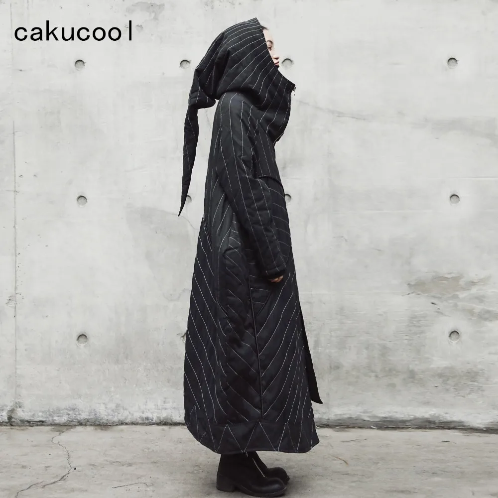 Женская парка с хлопковой подкладкой Cakucool темно черная свободная тонкая широкой