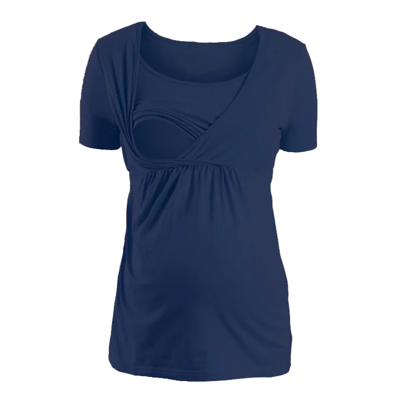 navy blue Хлопок для беременных и кормящих хлопок для беременных Грудное вскармливание Топы Беременность лактации футболку Грудное вскармливание одежда - Цвет: navy blue