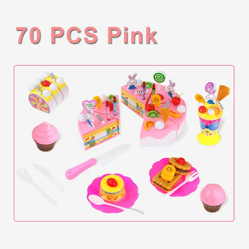 70pcs pink 103 шт. DIY ролевые игры резка торт игрушки торт ко дню рождения с музыкой светильник Кухня Еда игрушки Cocina De игрушка для девочек на подарок к [ - Цвет: 70pcs pink
