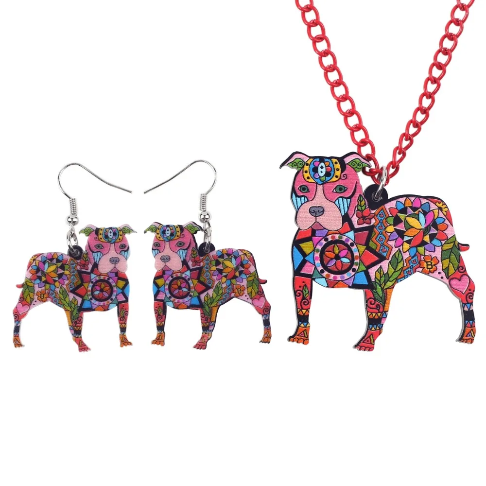 Bonsny брендовые Ювелирные наборы акриловые серьги и ожерелье в виде собаки питбуля