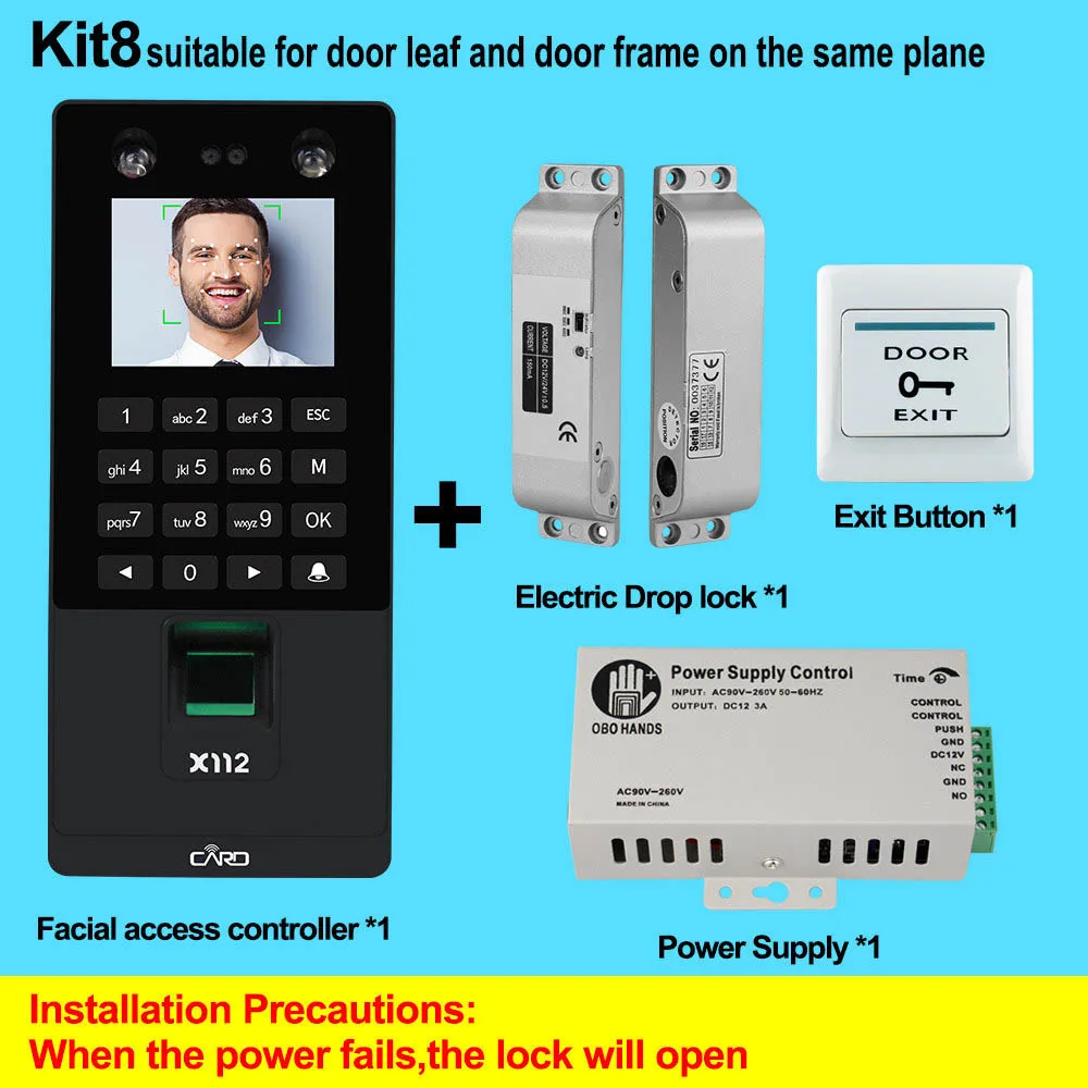 Kit 8 Биометрическое распознавание лица TCP/IP отпечаток пальца USB пароль ключ контроля доступа syetem устройство посещаемость времени Электрический замок - Цвет: Kit 8