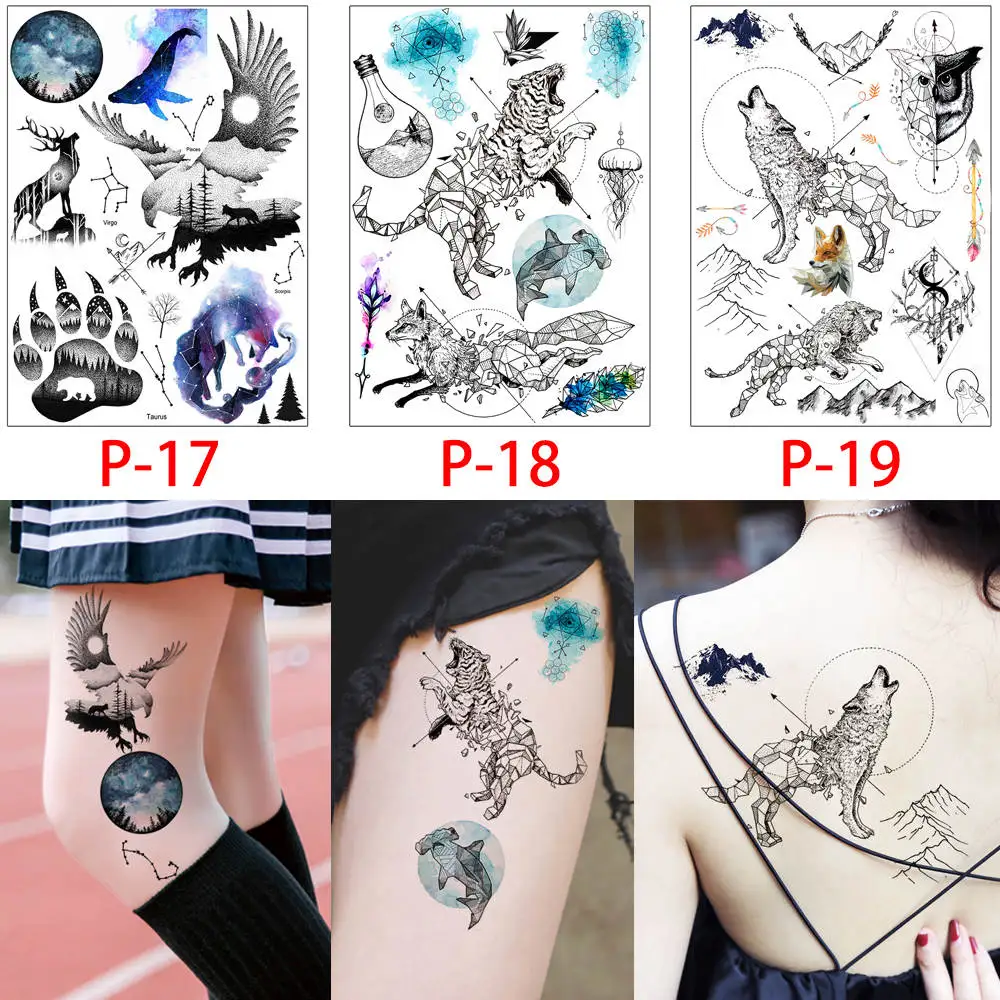 Set P 08 Glaryyears, 3 шт./лот, акварельные Временные татуировки для тела, маленькая наклейка с изображением, для женщин, мужчин, руки, шею, искусство, водонепроницаемый P - Цвет: Set P 08