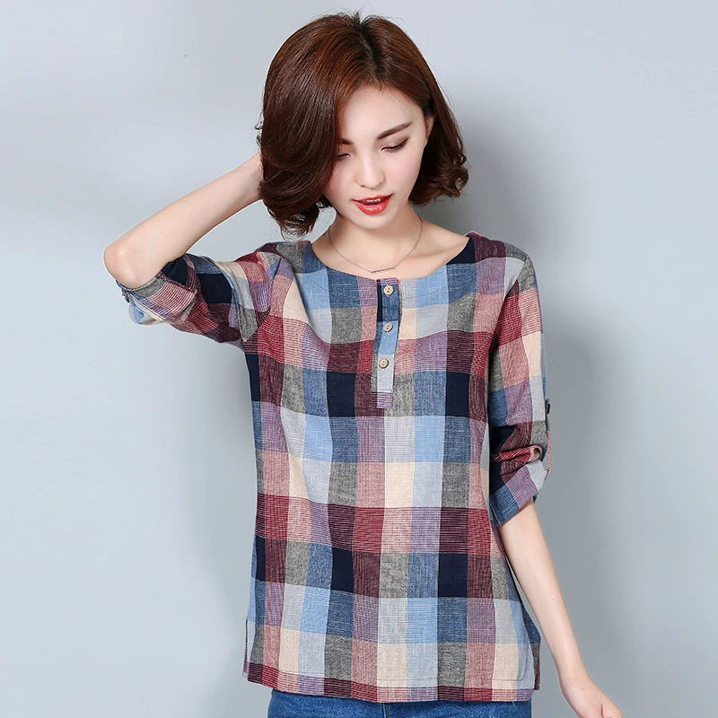 Модные женские блузки рубашки повседневная одежда длинный рукав хлопок и лен