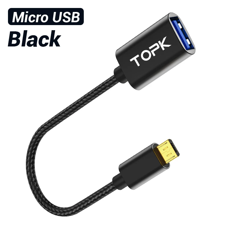 Black TOPK Micro USB OTG кабель адаптер для samsung Xiaomi huawei USB разъем Android USB 2,0 OTG адаптер - Color: Black