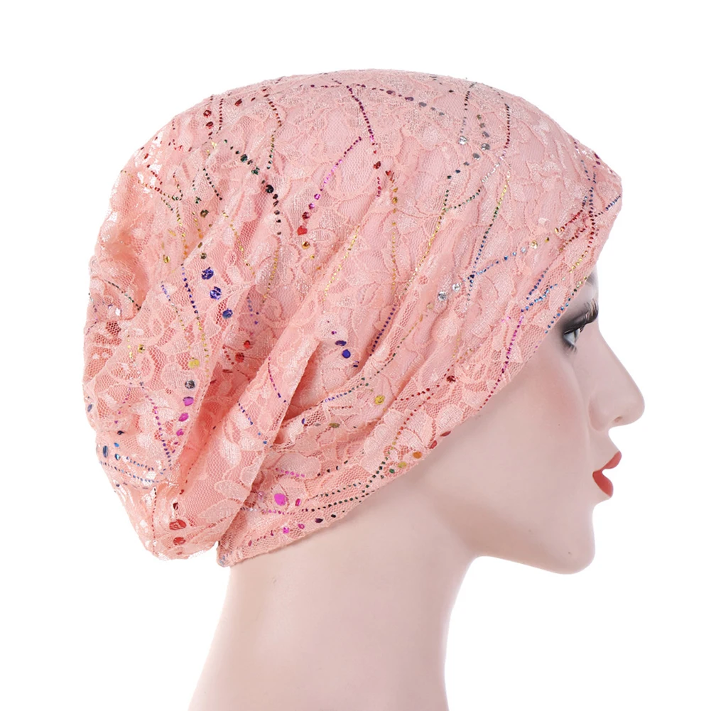 Блестящая женская кружевная дышащая шапка бини Весенняя Осенняя под хиджаб