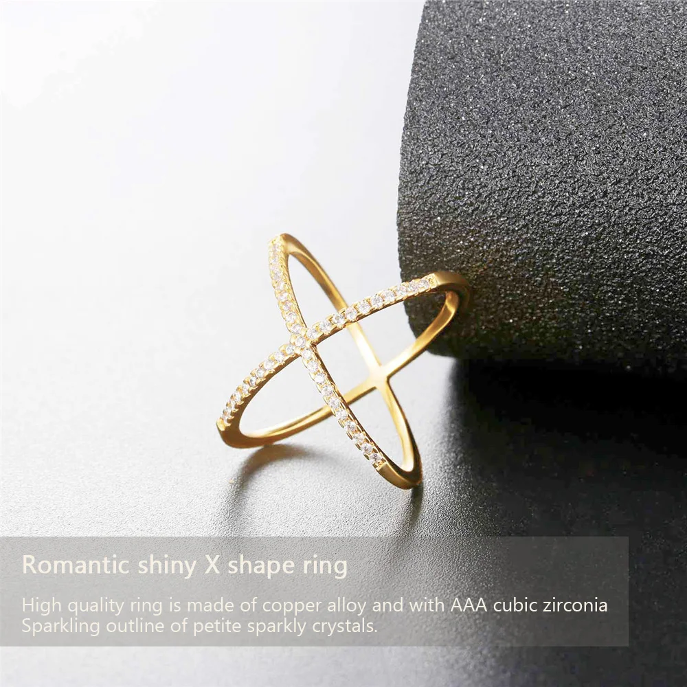 U7 Простой Кристалл Сфера Крест Кольца с Камнями Золотой/Серебряный Цвет Циркон x