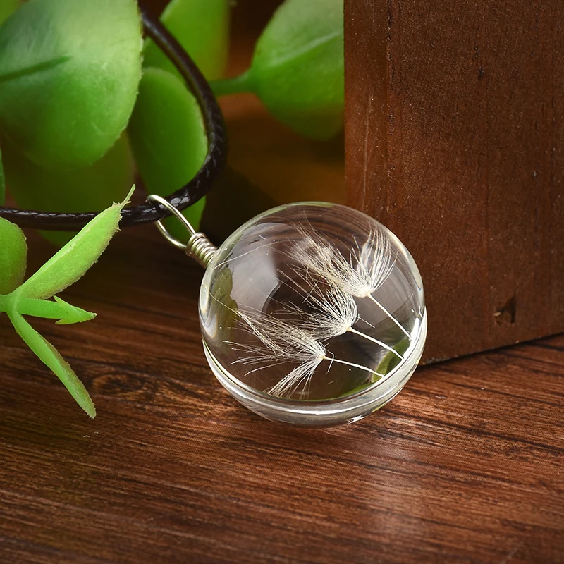 Fashion Dandelion Crystal Ball Necklace Women Long Strip Leather Chain Pendant |
