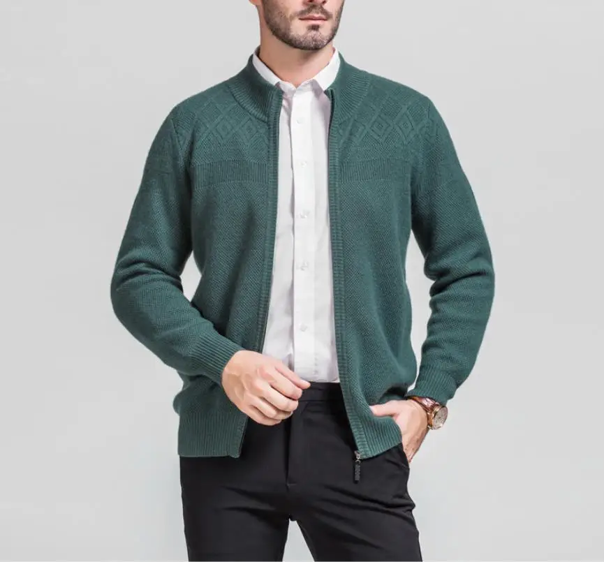 Мужской Повседневный Кардиган из 100% козьего кашемира теплый жаккардовый