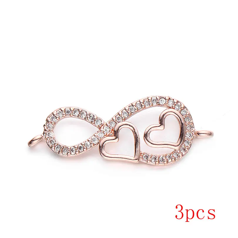 rose gold Pipitree 3 шт/лот ЛЮБОВЬ Бесконечность Подвески подходят браслет Подвеска «сделай сам» латунь CZ Циркон Сердце Бусины Подвески Украшения делая разъемы - Окраска металла: rose gold
