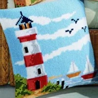 DIY Набор для рукоделия незавершенная Подушка с вышивкой из акриловой пряжи Гобелен Холст Подушка спереди вышивка крестом наволочка пейзаж - Цвет: Тёмно-синий