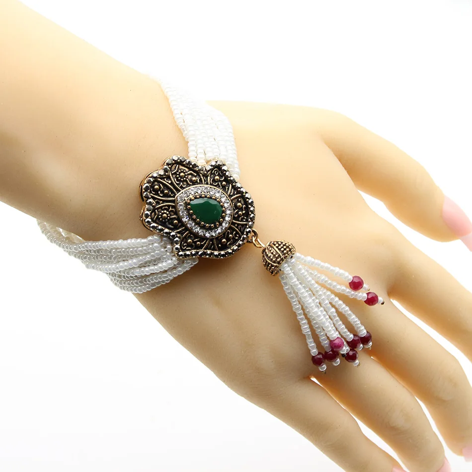 Elegent индийской Для женщин Этническая семян Браслеты с бисером Античное золото