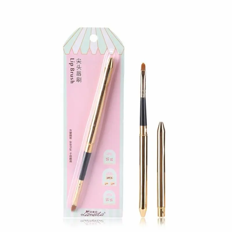 goody quality Gold Lip Makeup Brush Metal Handle Cosmetic Lipstick Lip Gloss brush in a card
