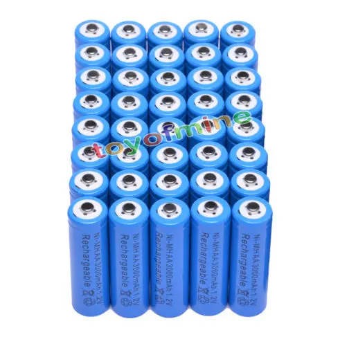 

40x AA 3000mAh 1.2V Ni-MH 2A Blue Color Rechargeable Battery Cell for MP3