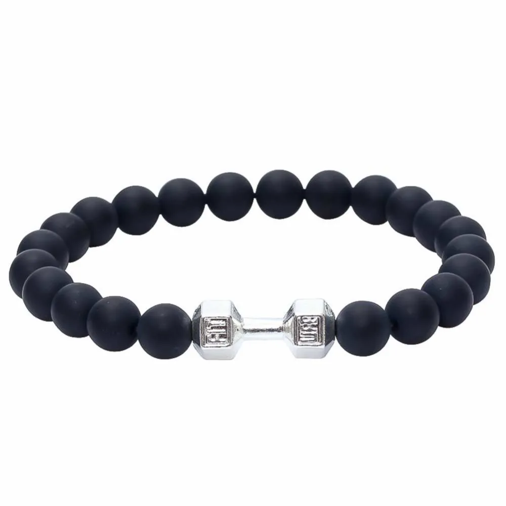 Браслет для мужчин с ониксом 2018 Bracciali Pulseras штанга ювелирных изделий 8 мм Черное