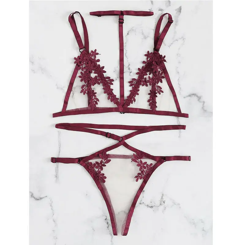 Сексуальное женское кружевное белье Babydoll ночное бюстгальтер + стринги|Комплекты