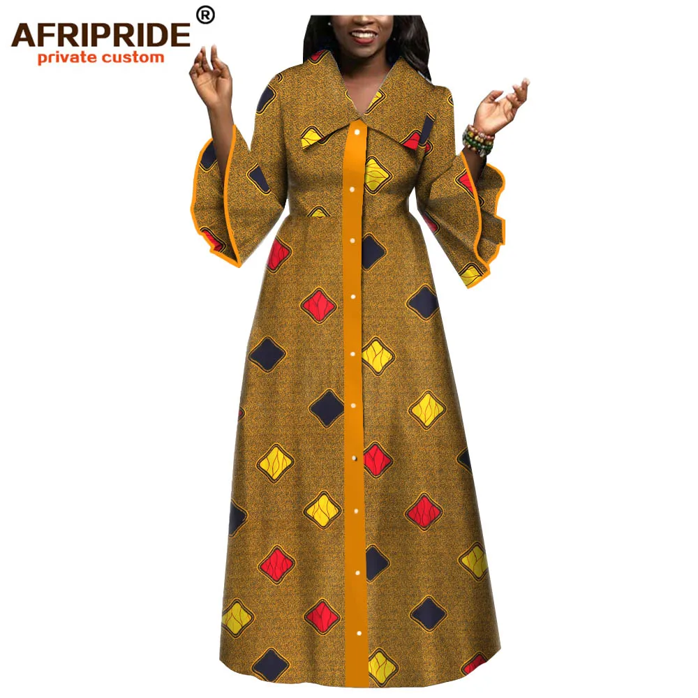 Весенне-осеннее Африканское Макси платье для женщин AFRIPRIDE, на заказ, полный рукав-клеш, длина до пола, женское Хлопковое платье A1825084