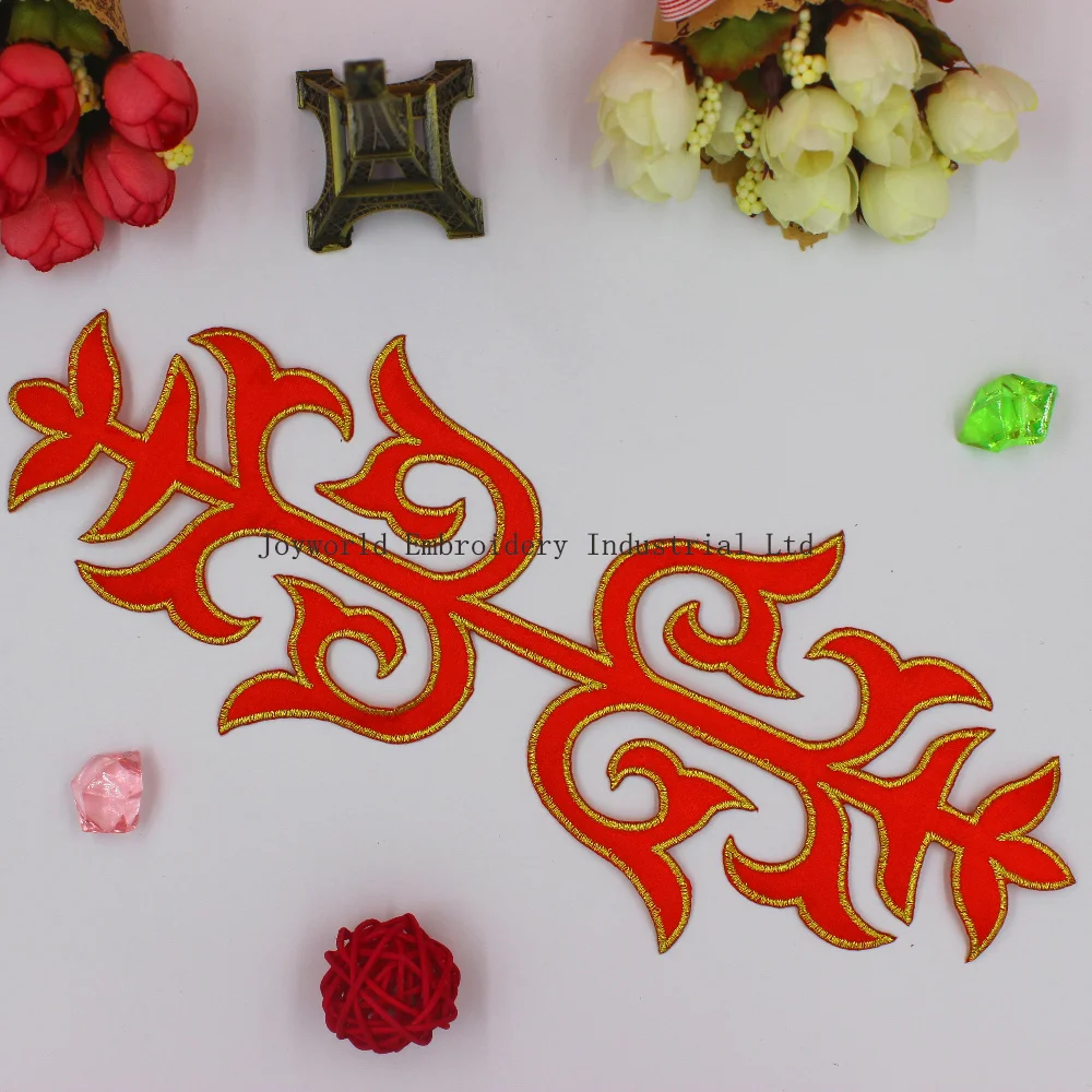 

Golden Flower embroidery patches cosplay applique Red and black 27*10cm