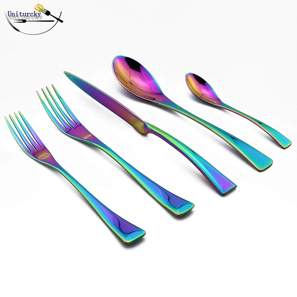 

20Pcs 304 Stainless Steel Mirror Polished Rainbow Cutlery Colorful Silverware Set Dinner Knife Scoop Dessert Fork Wedding gift