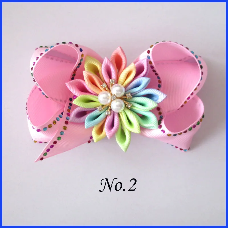 2 blessding Girl Rhinestone Rainbow 4," блеск ABC волос лук клип цветок