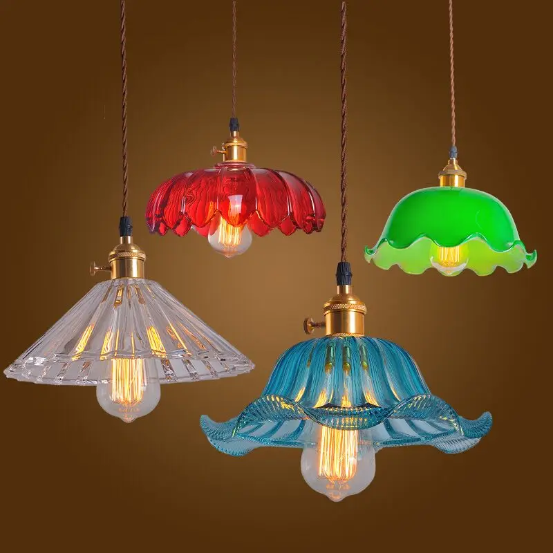 Стеклянный подвесной светильник винтажный потолочный многоцветный из
