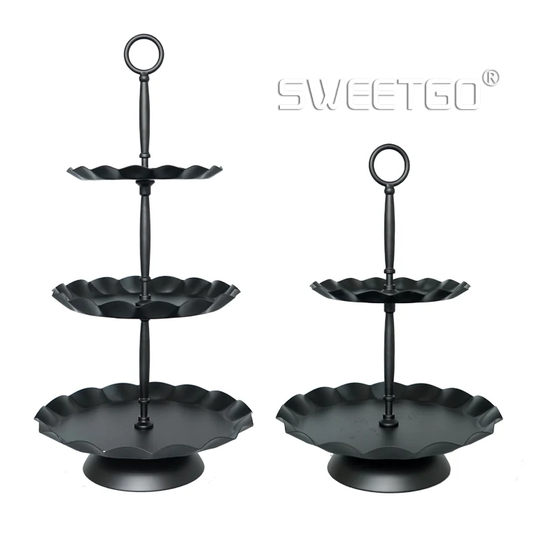 

Подставка для кексов SWEETGO, 3 уровня, черный лоток с волнистыми краями, инструменты для тортов, поставщик для вечерние чного мероприятия, дома...
