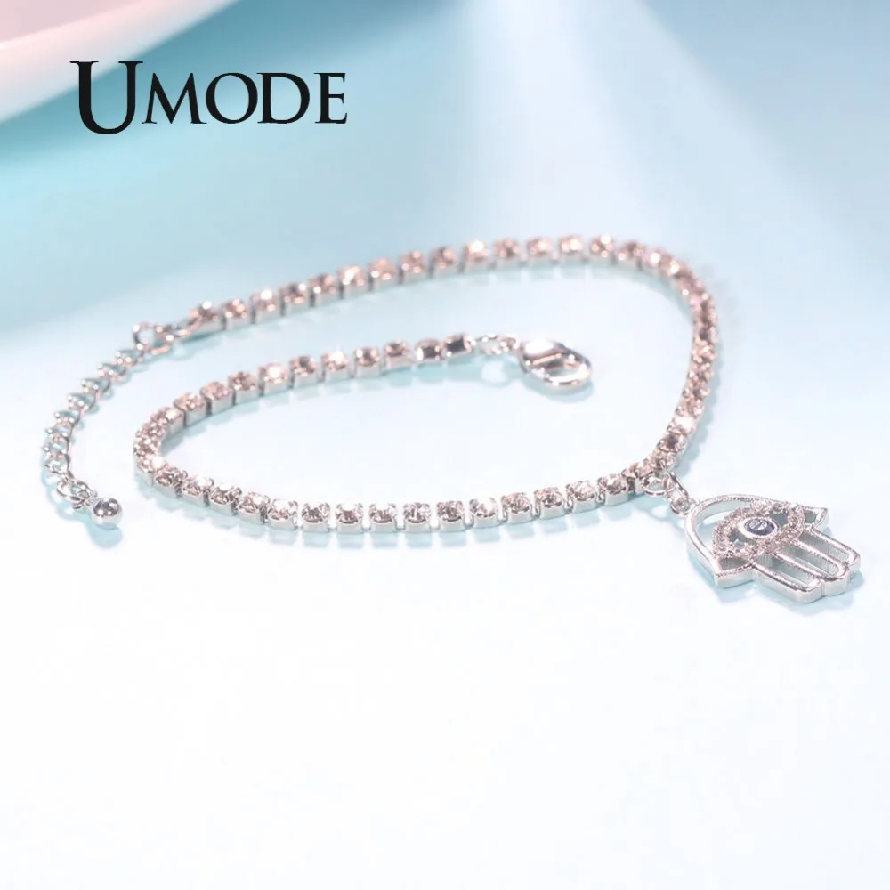 Женский браслет на руку UMODE из белого золота с голубым и прозрачным кубическим