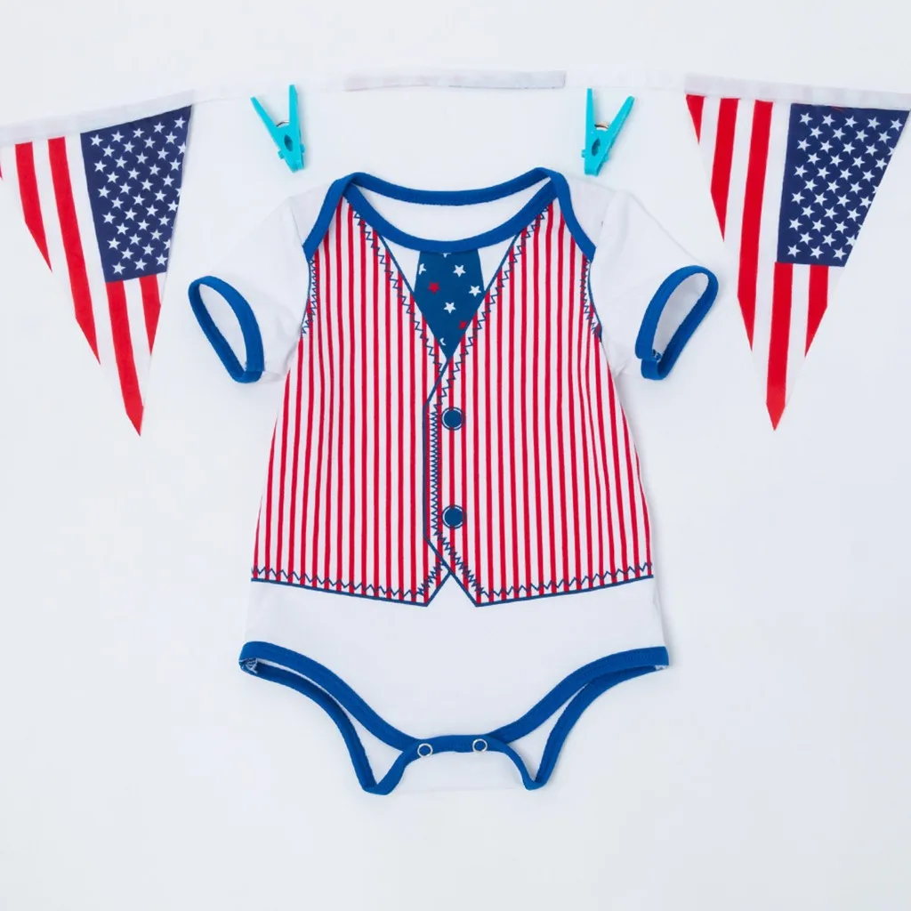 Лето новорожденного для маленьких мальчиков девочек Комбинезон 4th июля звезды в