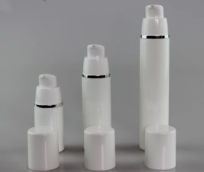 100pcs 30ml white plastic airless bottles with pump , platic 30 ml vacuum pump lotion bottle with white cap and silver line