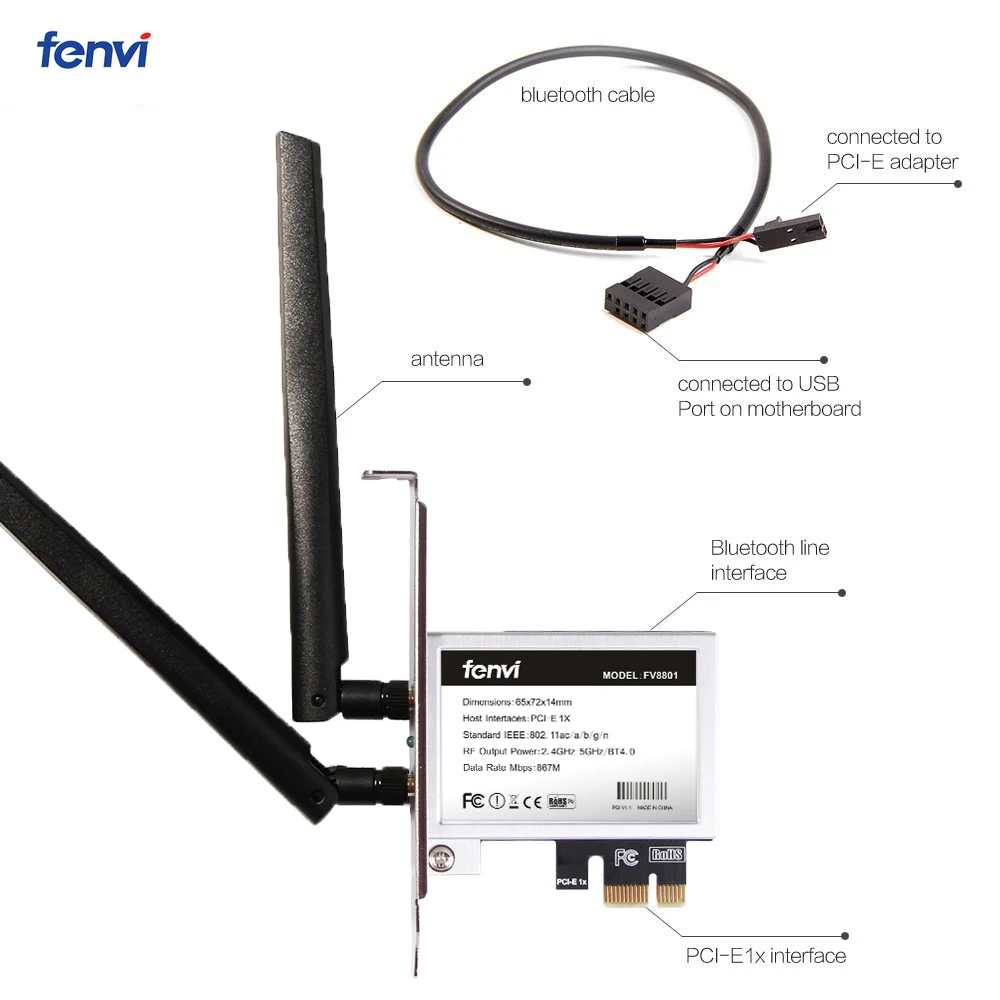 Fenvi Dual Band AC1200 pci e Wi Fi Беспроводной Адаптер для Intel 7260 карта 867 Мбит/с + Bluetooth 4.0 802.11ac