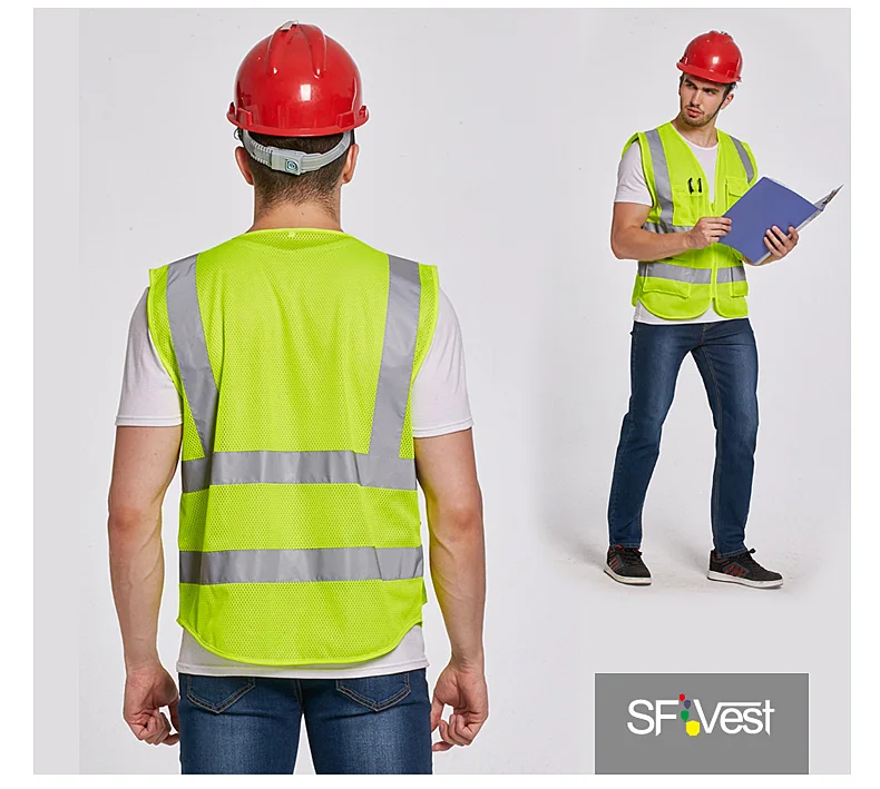 SFVEST мужской женский жилет HI VIS VIZ execior, жилет, два дюйма, ширина, светоотражающий, безопасный, большие карманы