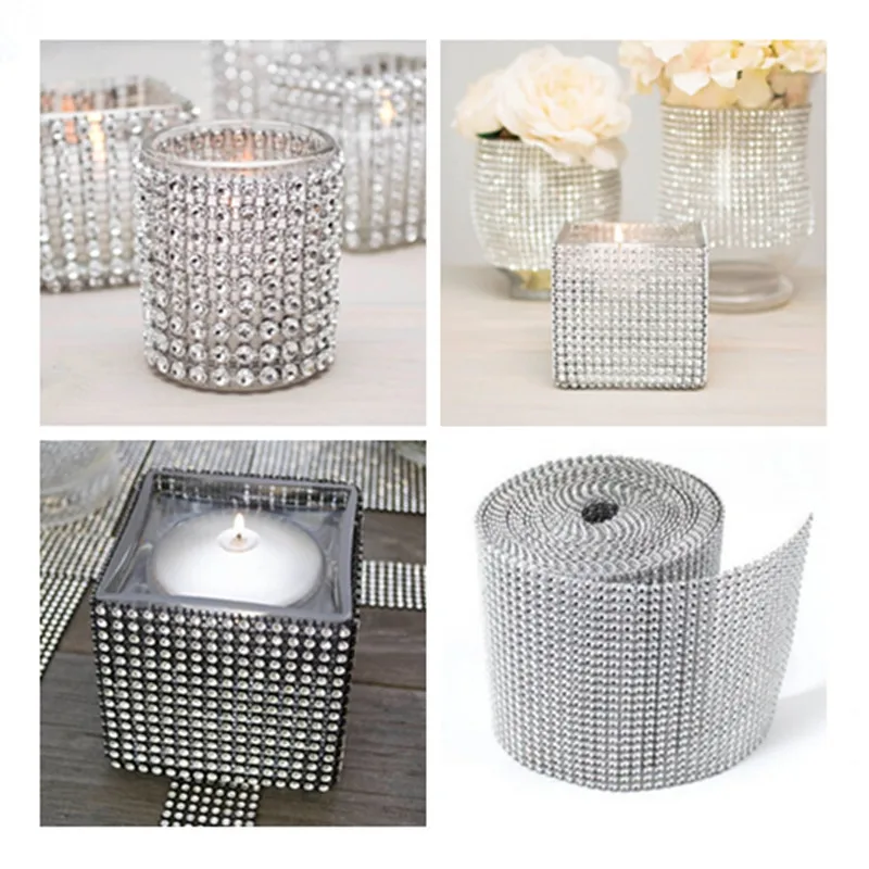 

4.75"X10 Yards Silver Diamond Diamante Mesh Rhinestone Ribbon Crystal Wraps Wedding Party Supplies/Decoration
