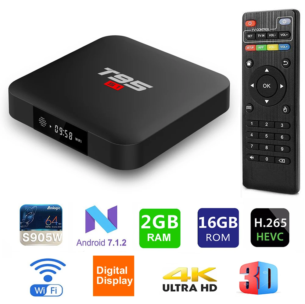 Приставка Смарт ТВ T95 S1 2 + 16 ГБ Android 7 1 Wi Fi H.265 4K|ТВ-приставки и медиаплееры| |