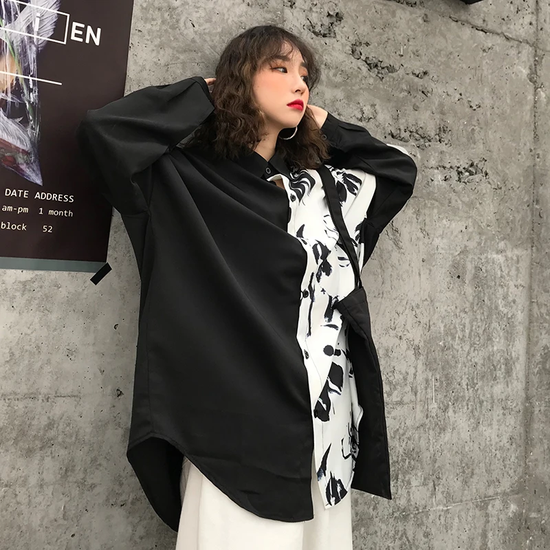 Весенняя шикарная женская одежда Harajuku стиль блузки принт корейский bf блузка из