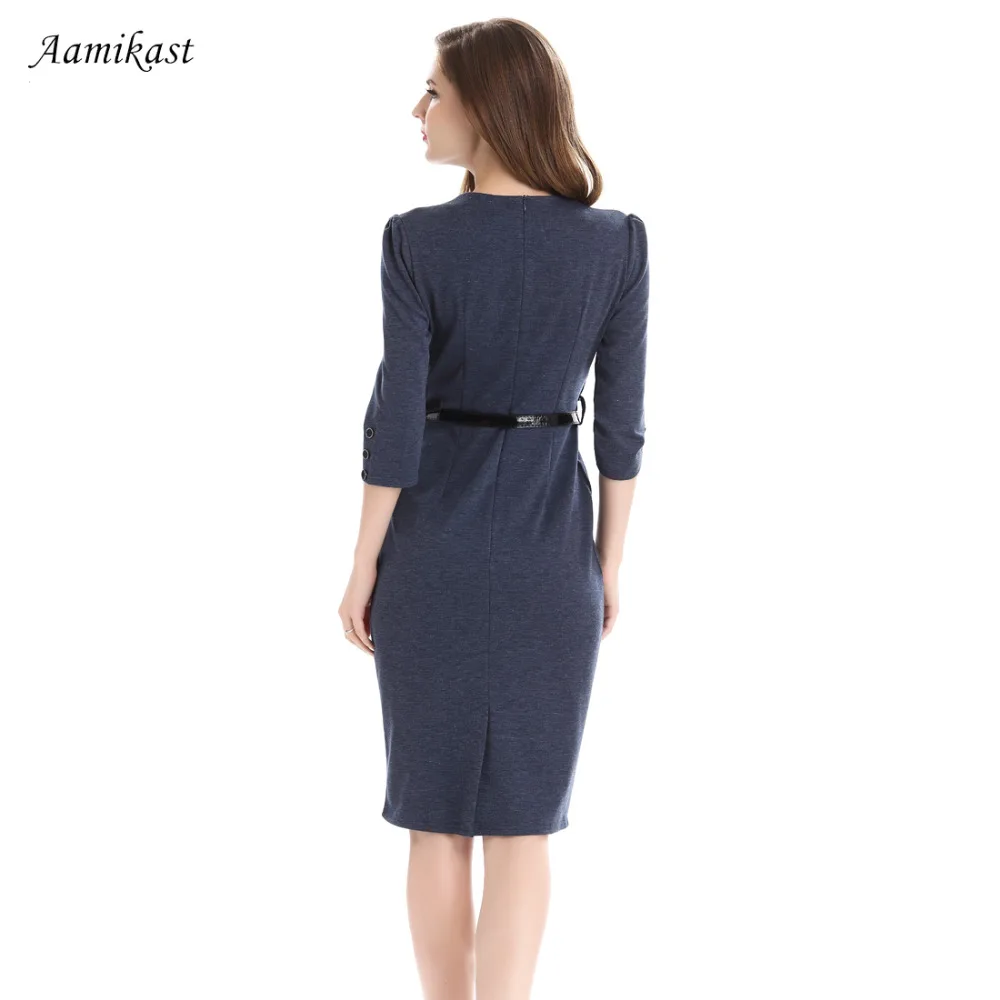 Женские платья новая мода v образный вырез рукав три четверти с поясом и пряжкой