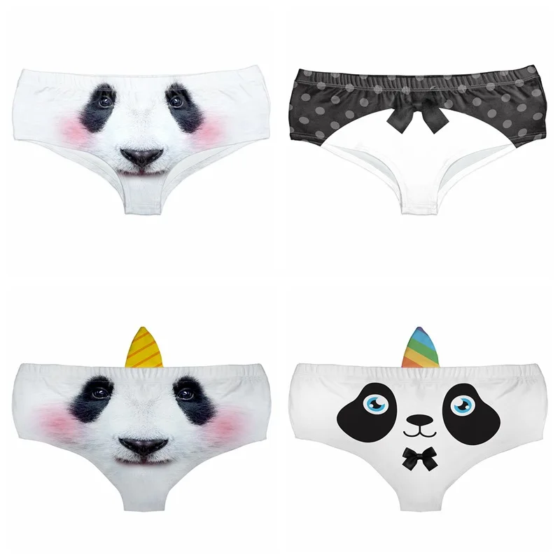 Womens' 3D Animal Print Cute Underwear Briefs Panda Sheep Cat Ear Magic One-Horn Panties Fullprint Knickers Women Calcinha W9008