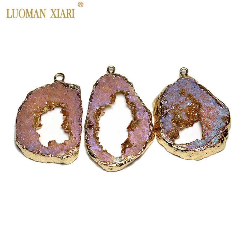 champagne Уникальный натуральный кристалл Drusy, кулон, неровный геодный камень, кулон для самостоятельного изготовления ювелирных изделий, модное ожерелье, серьги - Окраска металла: champagne