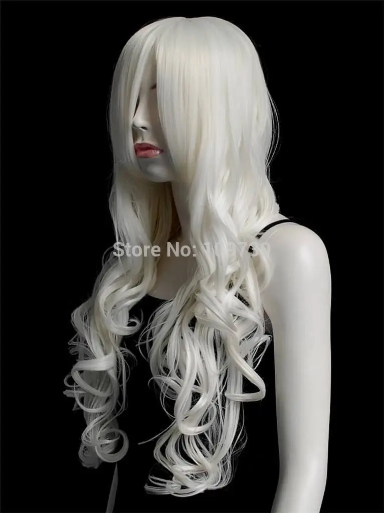 Jj 001175 девушки секси полный волнистые серебристый белый парик|wig making|girl christmaswig purple