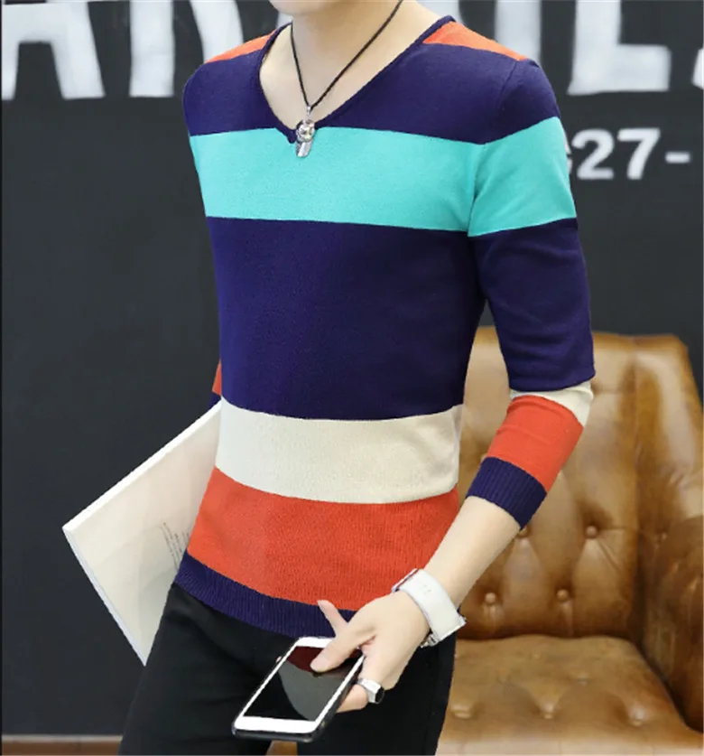 Для мужчин осень и зима новый свитер вскользь модные трикотаж подростков V