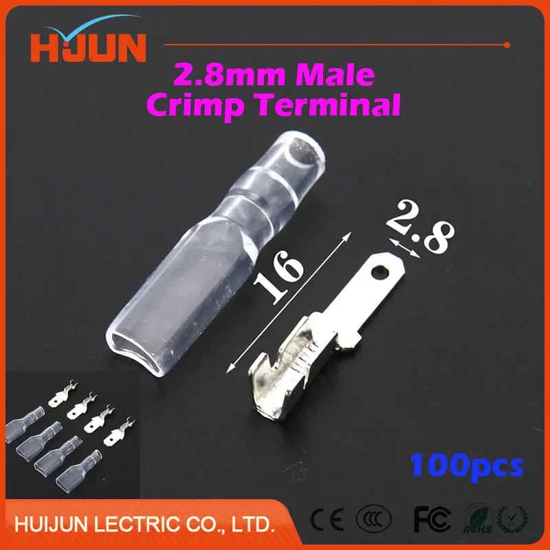 

100pcs/lot 2.8mm Male Crimp Terminal Splice Spade Connector Splice With Case