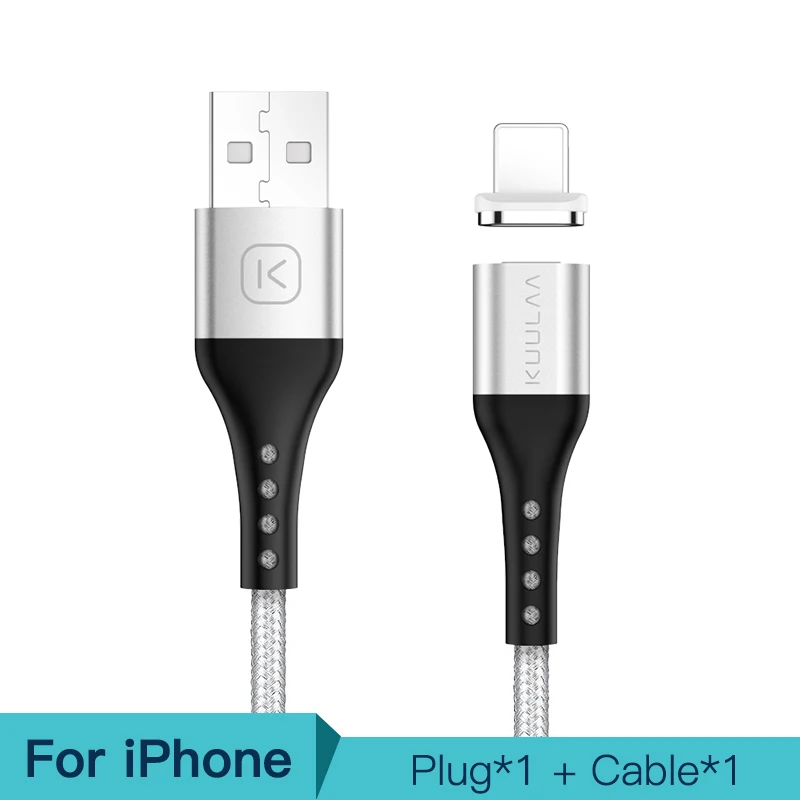 Silver For iPhone KUULAA Магнитный кабель Micro USB Type C быстрый зарядный Адаптер для iPhone XiaoMi Huawei зарядное устройство магнитная Быстрая зарядка USB C USB-шнур - Цвет: Silver For iPhone