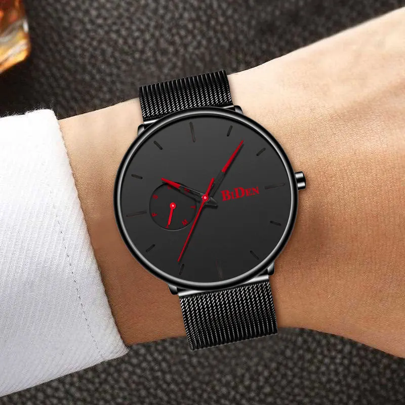 Reloj Hombre BIDEN Top Brand Luxury Men Watches Waterproof Ultra Thin Date Wrist Watch Male Mesh Strap Casual Quartz Clock