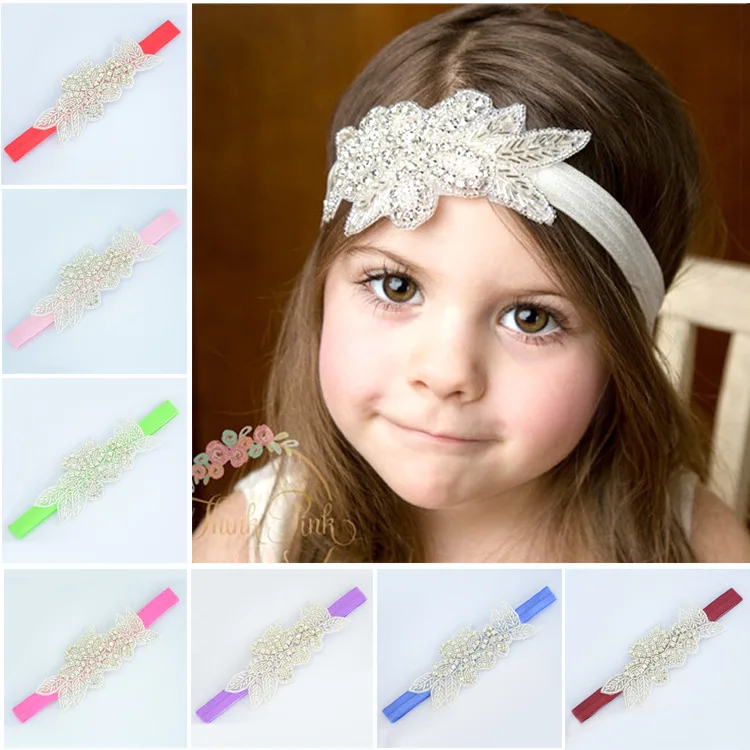 Sweet Princess Flower Girls Leaves Style Crystal Party Headbands 32 Color Wedding Head Wears with Rhinestone | Детская одежда и