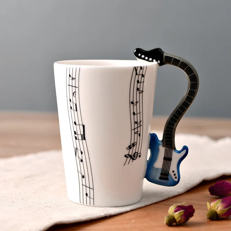 Новинка Гитары Керамика чашка личность нот молоко сок лимона кружка кофейная