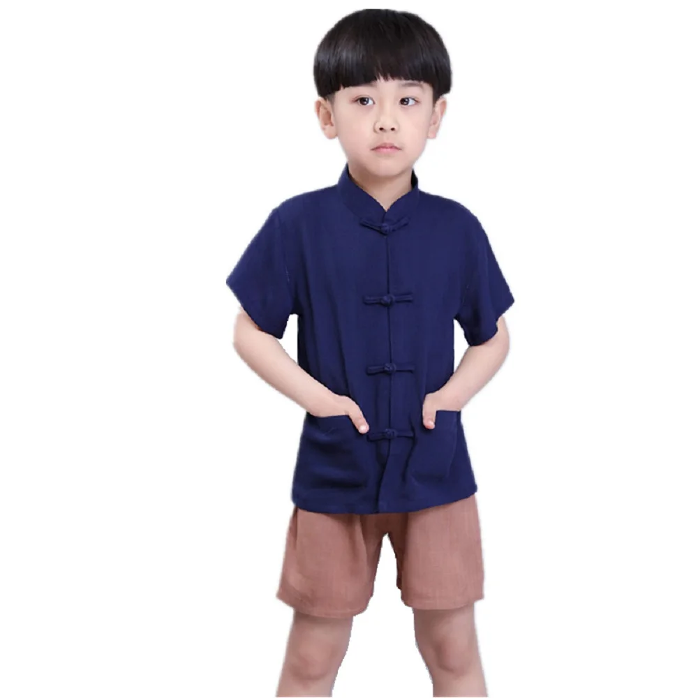 Chinese Traditional Kungfu Costumes Children Tang Clothes New Year Baby Boys Jersey Trousers Cheongsam Kids Sport Suit Linen Top |
