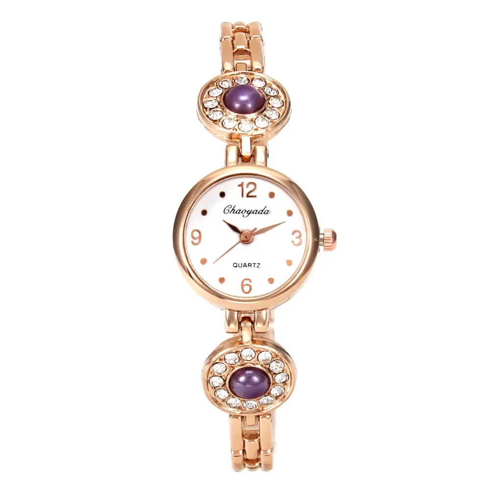 Большой Кристалл Женская Девушка Мода розовое золото браслет часы из